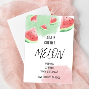 One in a Melon First Birthday Invitation – Editable Digital Template