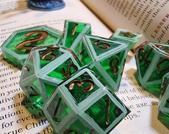 RPG Dice Resin Framed in green