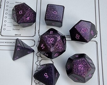 RPG Dice Resin Dark glitter gem cut