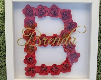 Initial | Letter Paper Flower Shadow Box