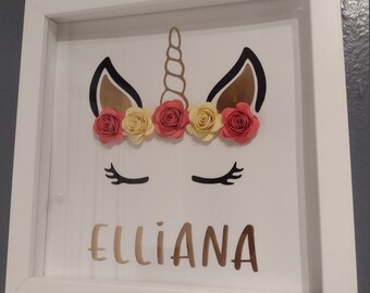 Unicorn | Paper Flower Shadow Box Frame