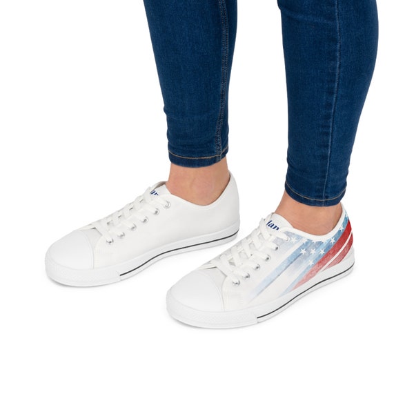 Women's Low Top Sneakers | USA colors | Stars And Stripes | Canvas Shoes | Fashion Sneakers | Polyester Canvas Sneakers | Gift For Her