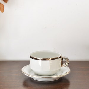 Vintage French Large Coffee Cup & Saucer Set - Pillivuyt White Porcelain Bistroware - Café au lait cup