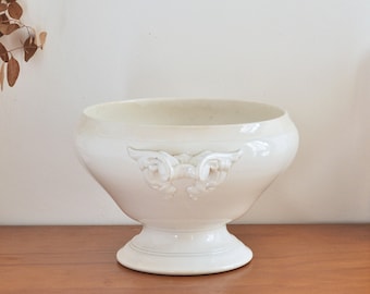 1800s Sarreguemines Antique French White Ironstone Tureen (No Lid)