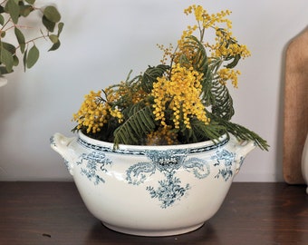 1800s Antique French LONGWY White Ironstone Tureen, Modern farmhouse decor, Flower planter, Terre de Fer