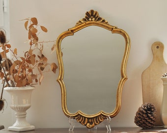 French Vintage Gilded Wood Mirror in the Regency style, Gold Shell Wall Mirror