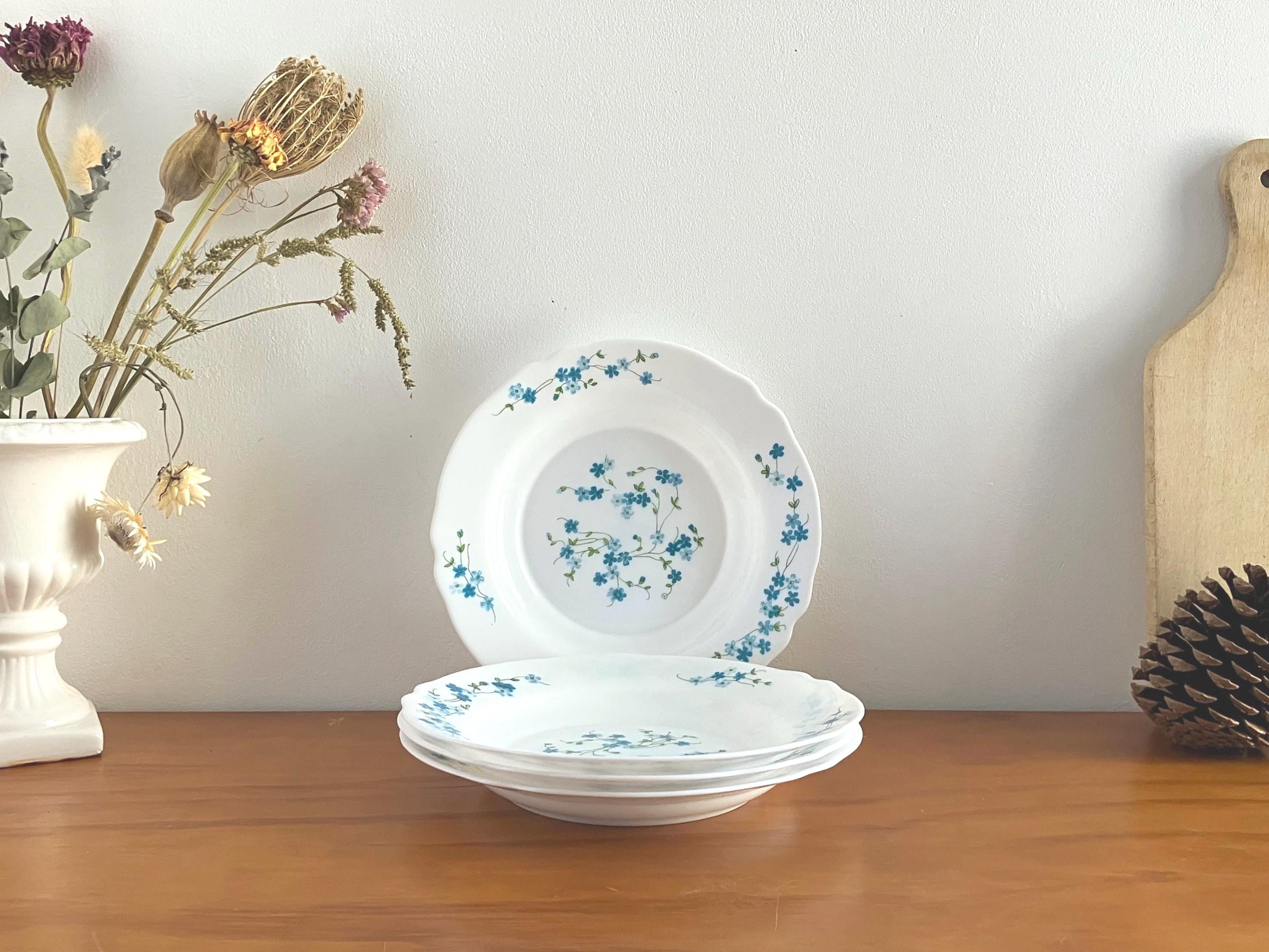 Bonbonnière En Verre Arcopal Veronica – Motif Myosotis – Vintage Bleu