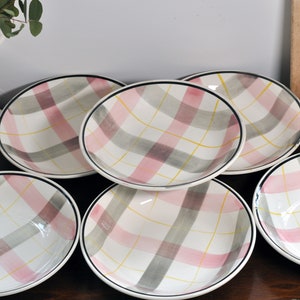 Digoin Sarreguemines French Vintage Black & Pink Checkered Soup Plates