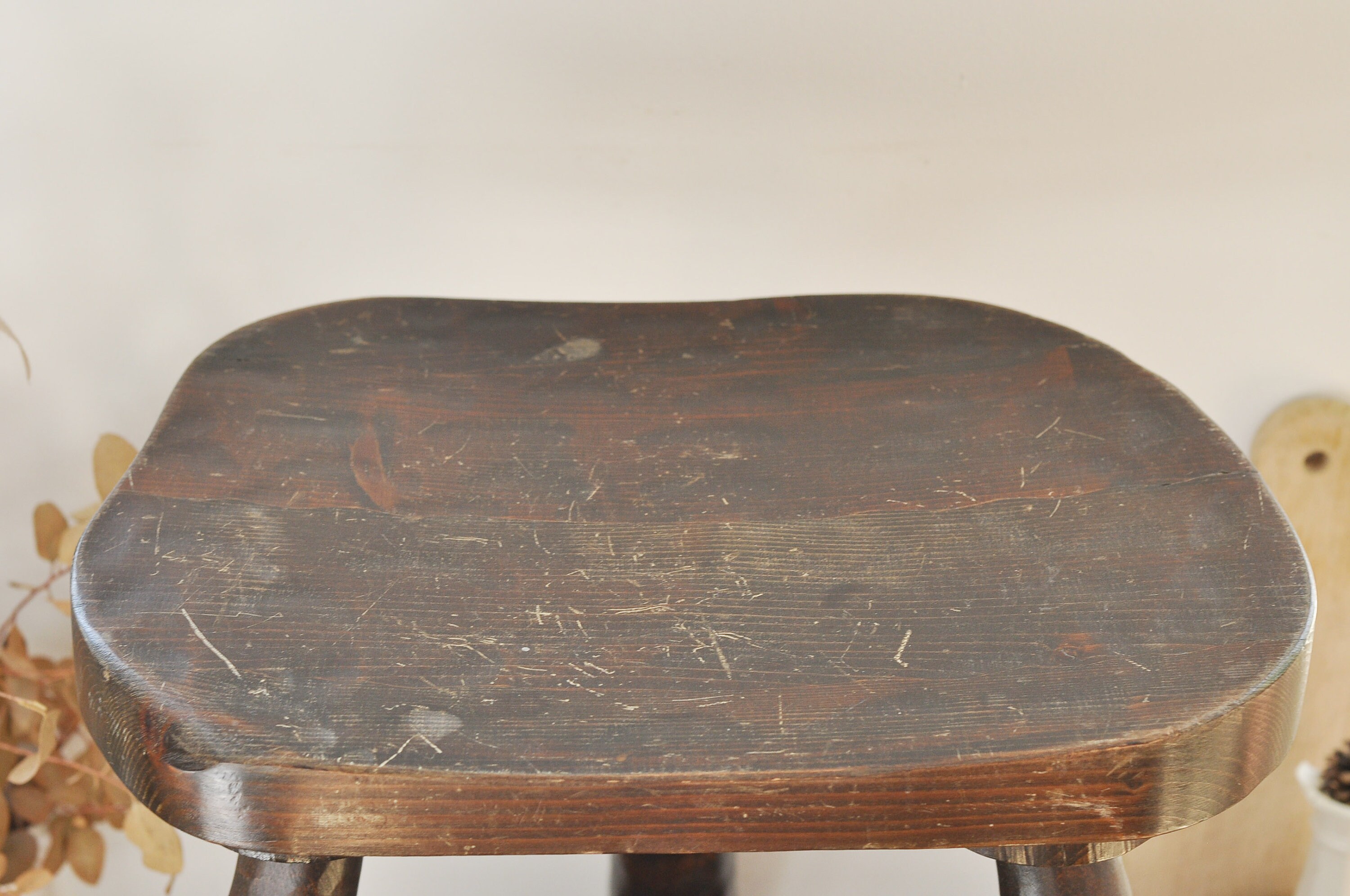 French Vintage Wooden Tripod Stool - Modern Farmhouse Decor (17 1/2 ...