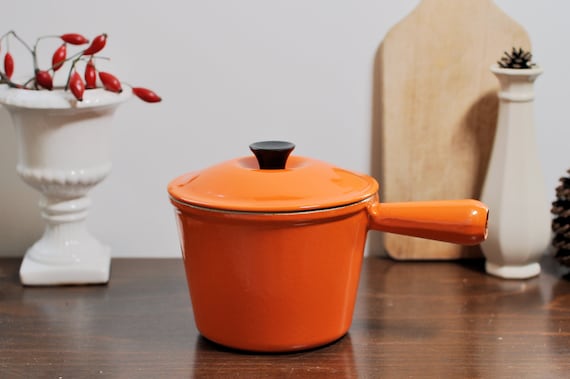 Caquelon à Fondue Le Creuset En Fonte Orange - Vintage Avec Réchaud Et Fourchettes