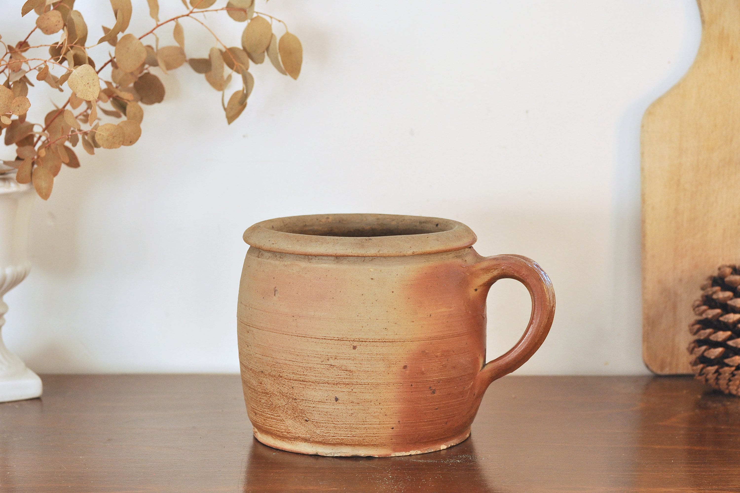 Antique French Ceramic Flower Planter, Stoneware Confit Pot