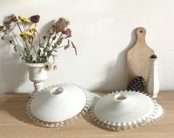 Vintage French Opaline White Milk Glass Lampshade with Frilly Edge