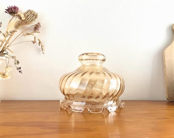 French Vintage Retro Amber Glass Bell-Shaped Lampshade with Frilly Edge