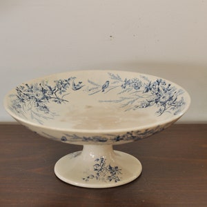 Creil & Montereau "Linotte" Compotier, French Antique Blue Transferware, Terre de Fer