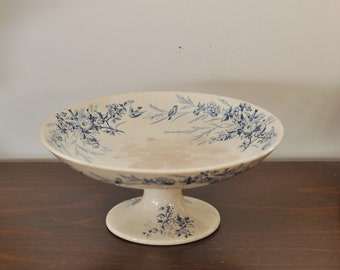 Creil & Montereau "Linotte" Compotier, French Antique Blue Transferware, Terre de Fer