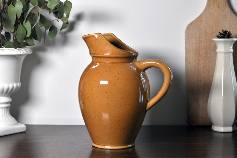 French Vintage Ochre Year-end annual account Stoneware Pitcher Albuquerque Mall From Digoin Manufacture