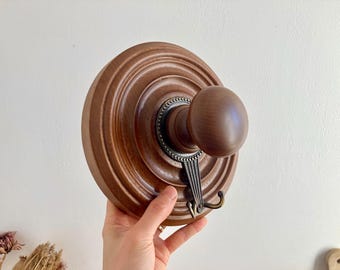 Vintage Italien Wooden Wall Hanger with Decorative Metal Hooks