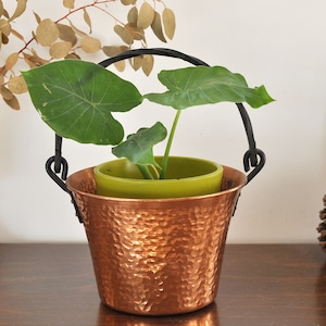 Vintage French Copper Planter with Metal Handle