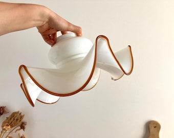 Vintage Large Murano Style Glass Lampshade with Brown Edge