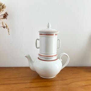 French Vintage Porcelain Apilco Teapot with Filter, Herbal Teapot, Drip Coffee Pot