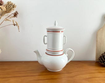 French Vintage Porcelain Apilco Teapot with Filter, Herbal Teapot, Drip Coffee Pot