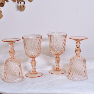 4 Large French Vintage Rosaline Pink Wine Glasses image 1