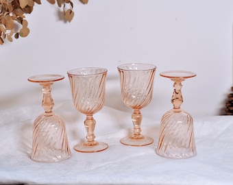 4 Large French Vintage Rosaline Pink Wine Glasses