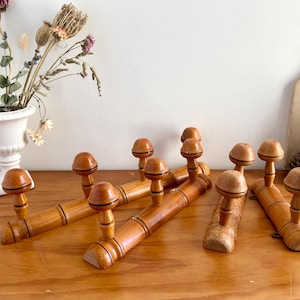 French Vintage Faux Bamboo Rustic Wood Coat Rack