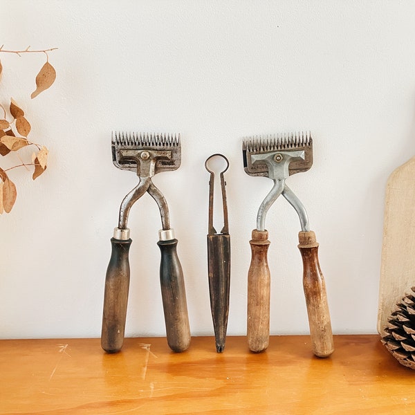 Antique French Farmhouse Tool Set, Sheep Wool Mower, Sheep Shear Scissors, Ancient Agriculture Tool, Rustic Decor