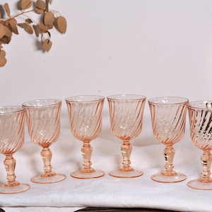 4 Large French Vintage Rosaline Pink Wine Glasses image 7