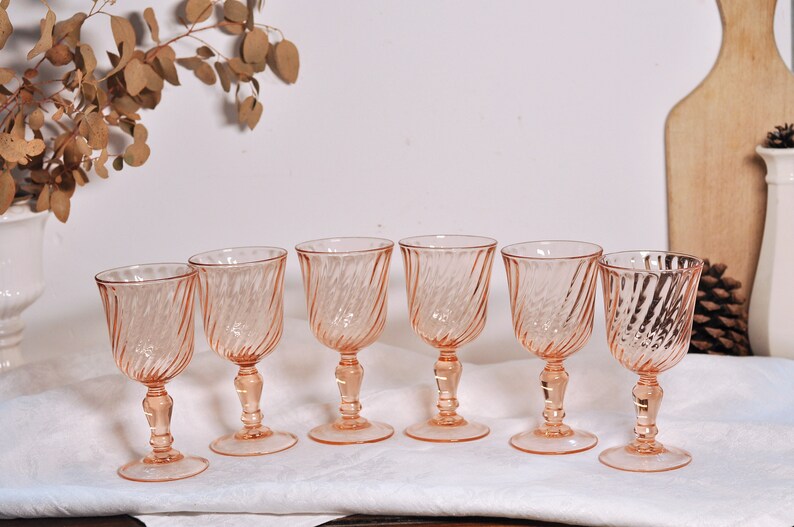 4 Large French Vintage Rosaline Pink Wine Glasses image 7