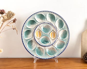 French Vintage Blue & White Oyster Plate, Majolica Oyster Platter Wall Decoration