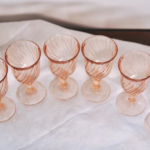 4 Large French Vintage Rosaline Pink Wine Glasses image 8