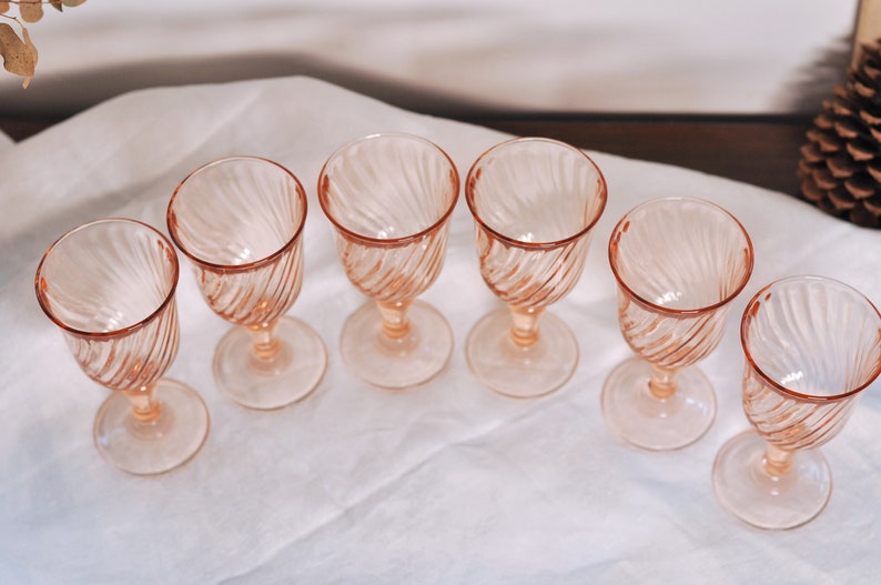 4 Large French Vintage Rosaline Pink Wine Glasses image 8