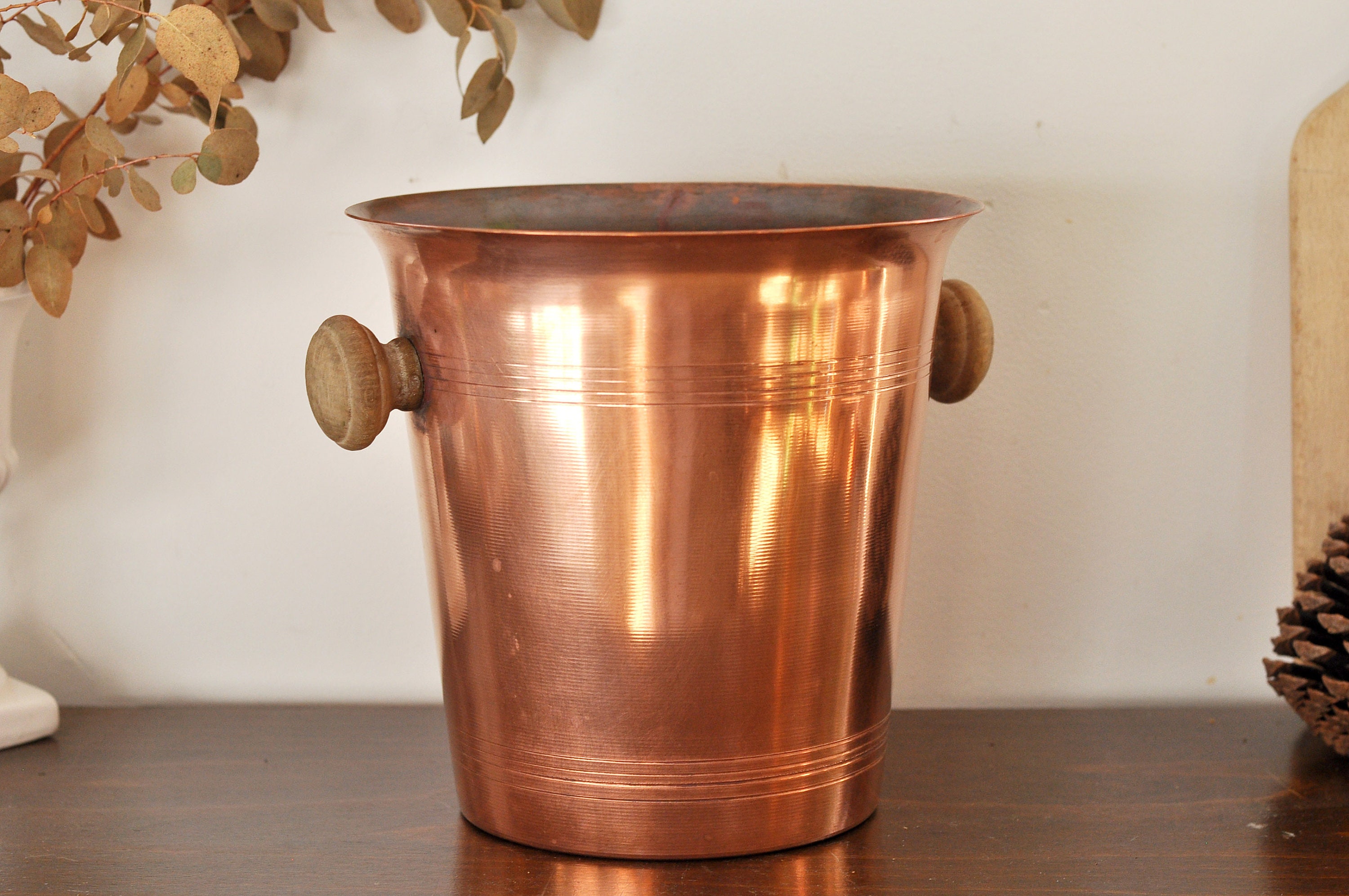 Vintage French Copper Champagne Bucket With Wood Handles Etsy