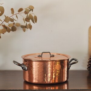 Vintage French Copper Casserole Pan with Lid and Two Handles