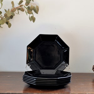 Arcoroc &quot;Octime&quot; French Vintage Black Octagonal Dessert Plates