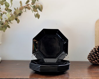 Arcoroc &quot;Octime&quot; French Vintage Black Octagonal Dessert Plates
