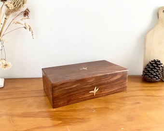 French Vintage Solid Wood Box with Brass Decor - 8 Compartments Tea Bag Box
