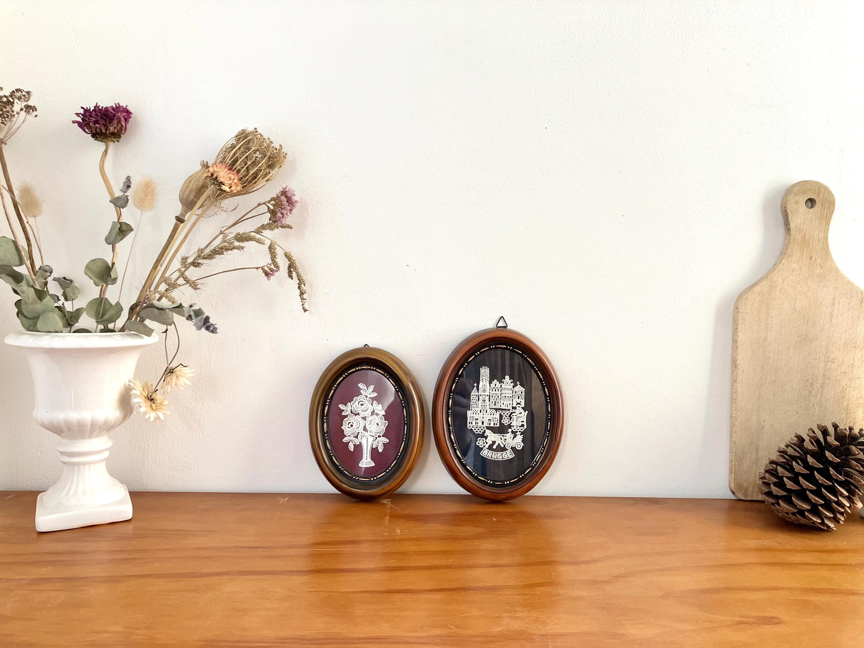 ヴィンテージフレーム入りベルギーレース 楕円形壁掛け ペア - Etsy 日本