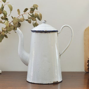Large Vintage French White Enamel Coffee Pot