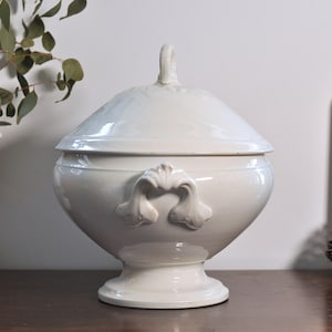 1900s LUNEVILLE Antique French White Ironstone Tureen with Lid