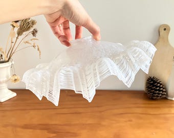 Vintage French White Clichy Glass Lampshade with Frilled Edge