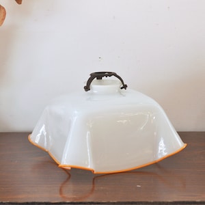 Vintage French Opaline Milk Glass Lampshade with Orange Edge and Original 3-Prong Gallery