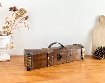 French Vintage Wine Bottle Box - Dark Wood Tool Box