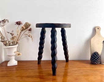 French Vintage Barley Twist Legs Wooden Milking Stool