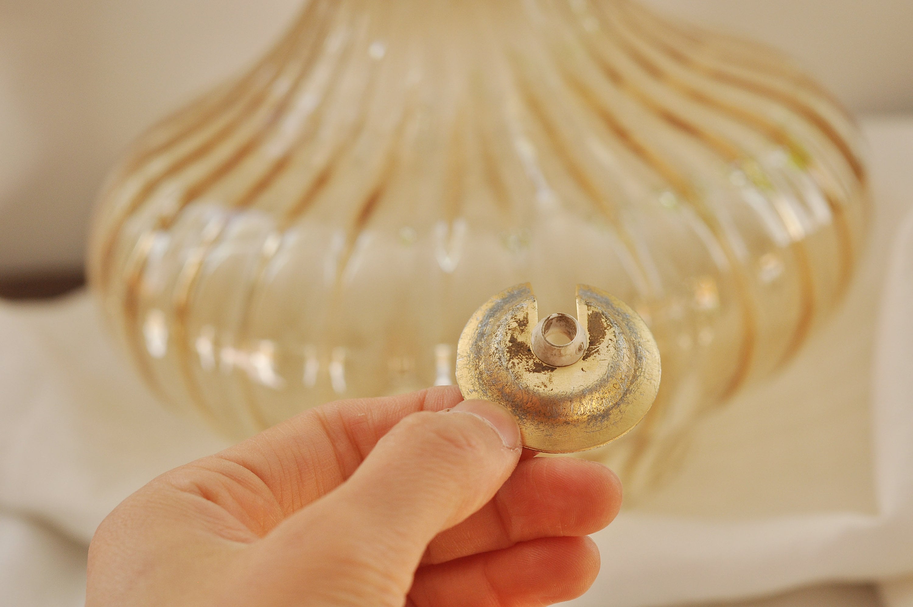 フランス製ヴィンテージレトロミッドセンチュリーアンバーガラスベル型