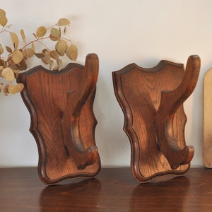 Pair of French Antique Wooden COAT & HAT Hooks, Classic French Wall-Mounted Hooks, Old Wooden Coat and Hat Hangers, Rustic Wooden Wall Hooks