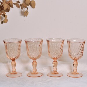 4 Large French Vintage Rosaline Pink Wine Glasses image 2