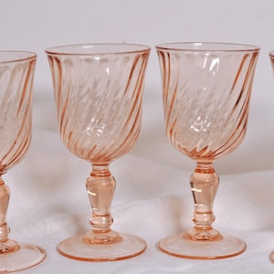4 Large French Vintage Rosaline Pink Wine Glasses image 4